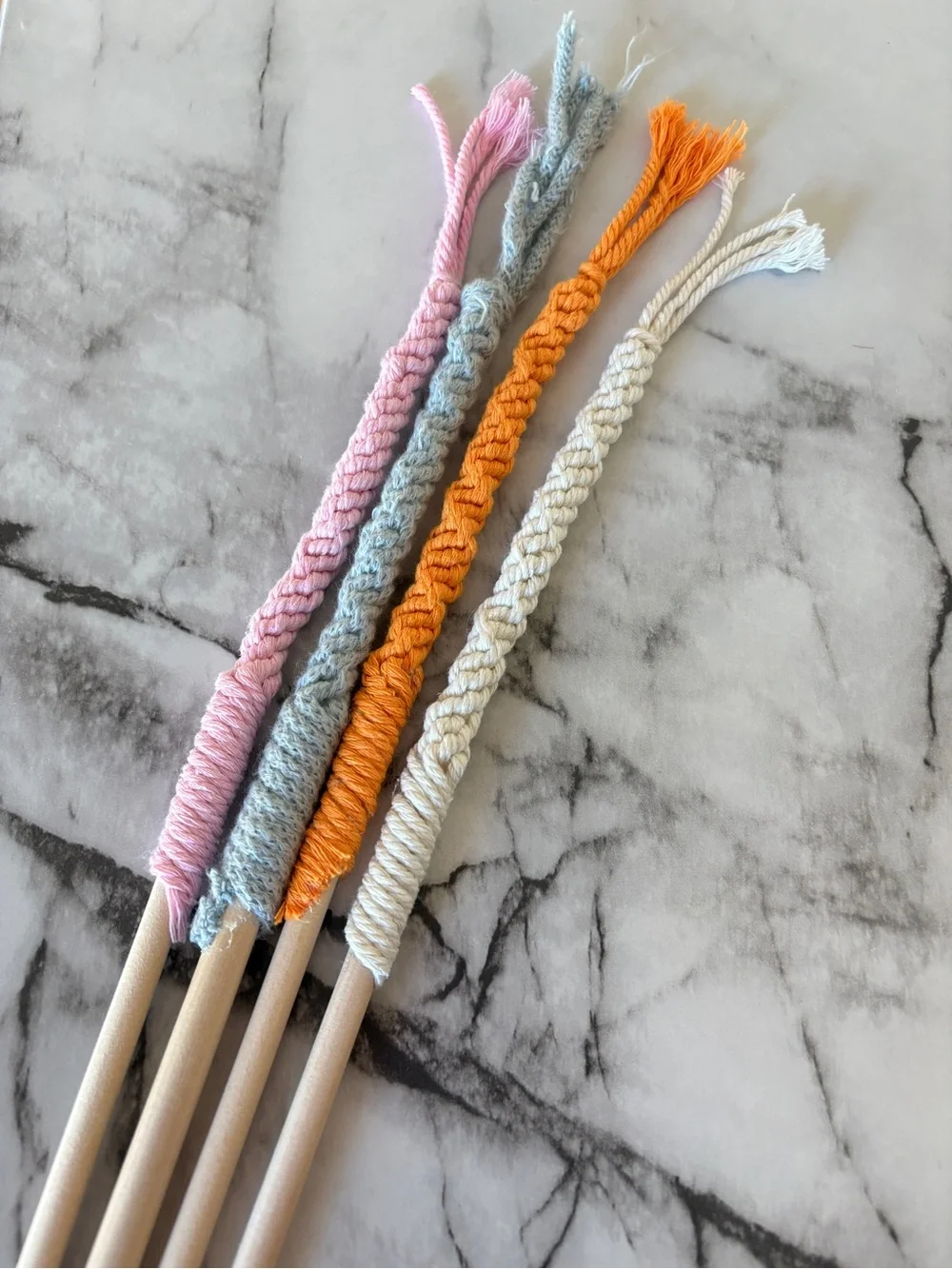 Handmade Cat Wand- Pink, Grey, Orange, Cream